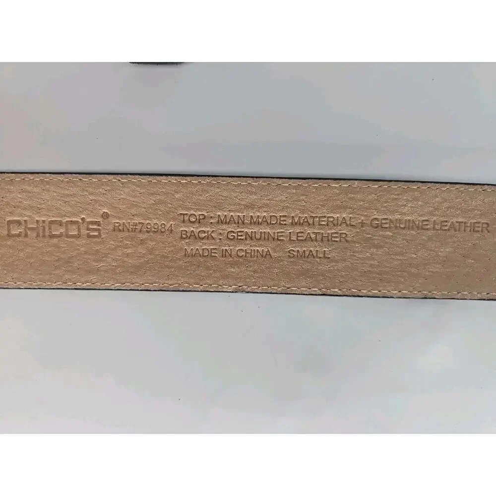 Chico's‎ Women's Leather Belt Small Black Animal Print Gold Buckle